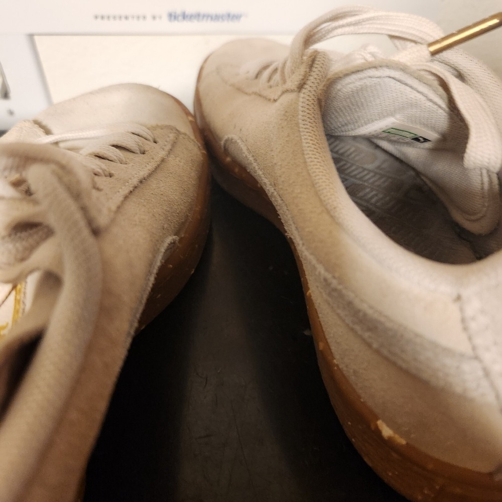Puma Women's 7.5 Suede Trainer Sneakers Off White Cream Beige Gum Splatter - Picture 11 of 13